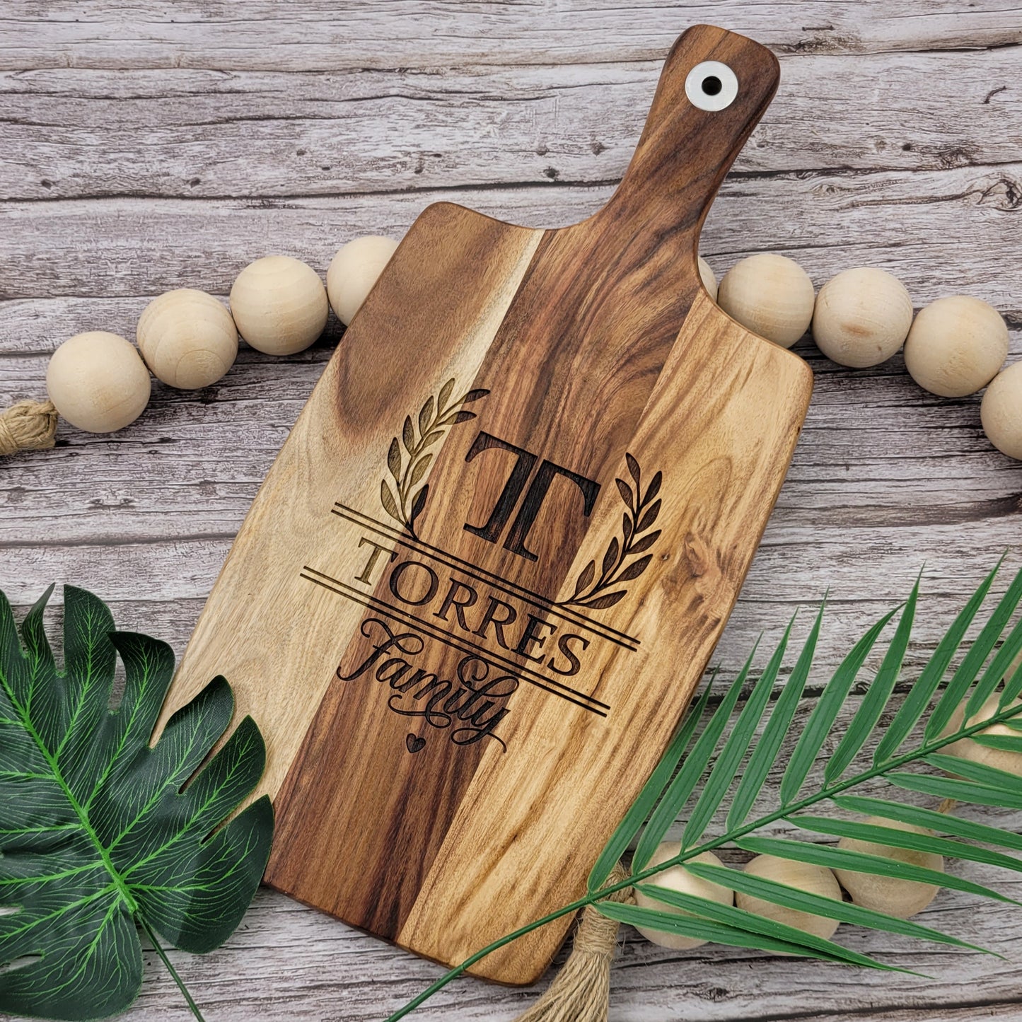 Family Name with Initials Cutting Board with Handle