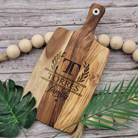Family Name with Initials Cutting Board with Handle