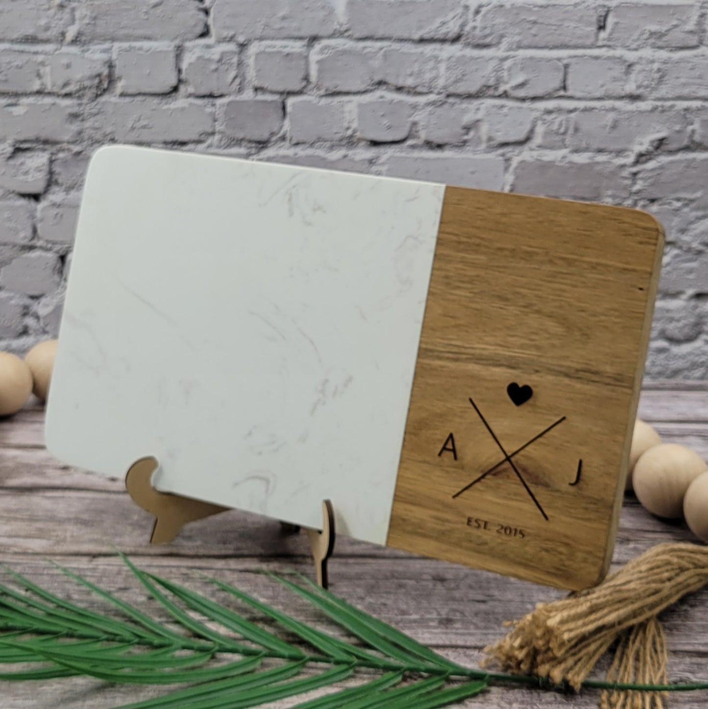 Couple's Minimalist Marble and Acacia Cutting Board