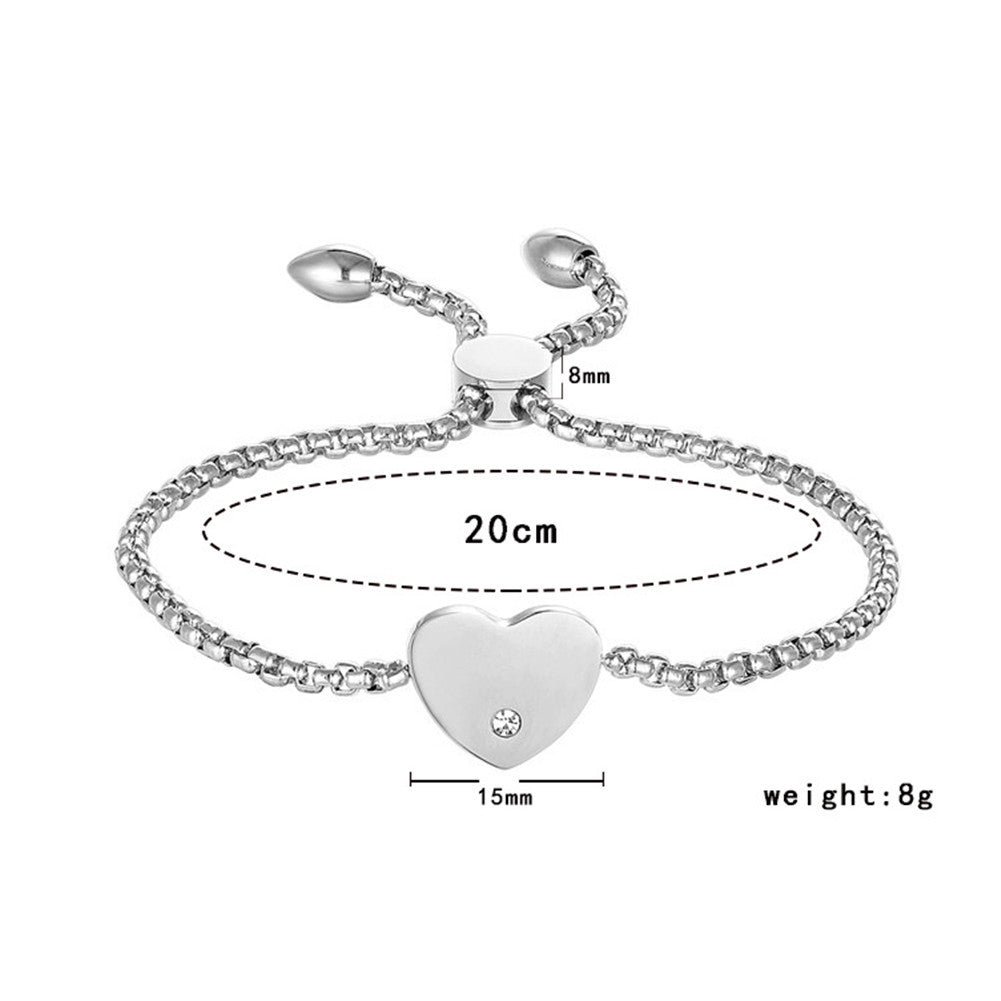 Engraved Heart Bracelet with Rhinestone