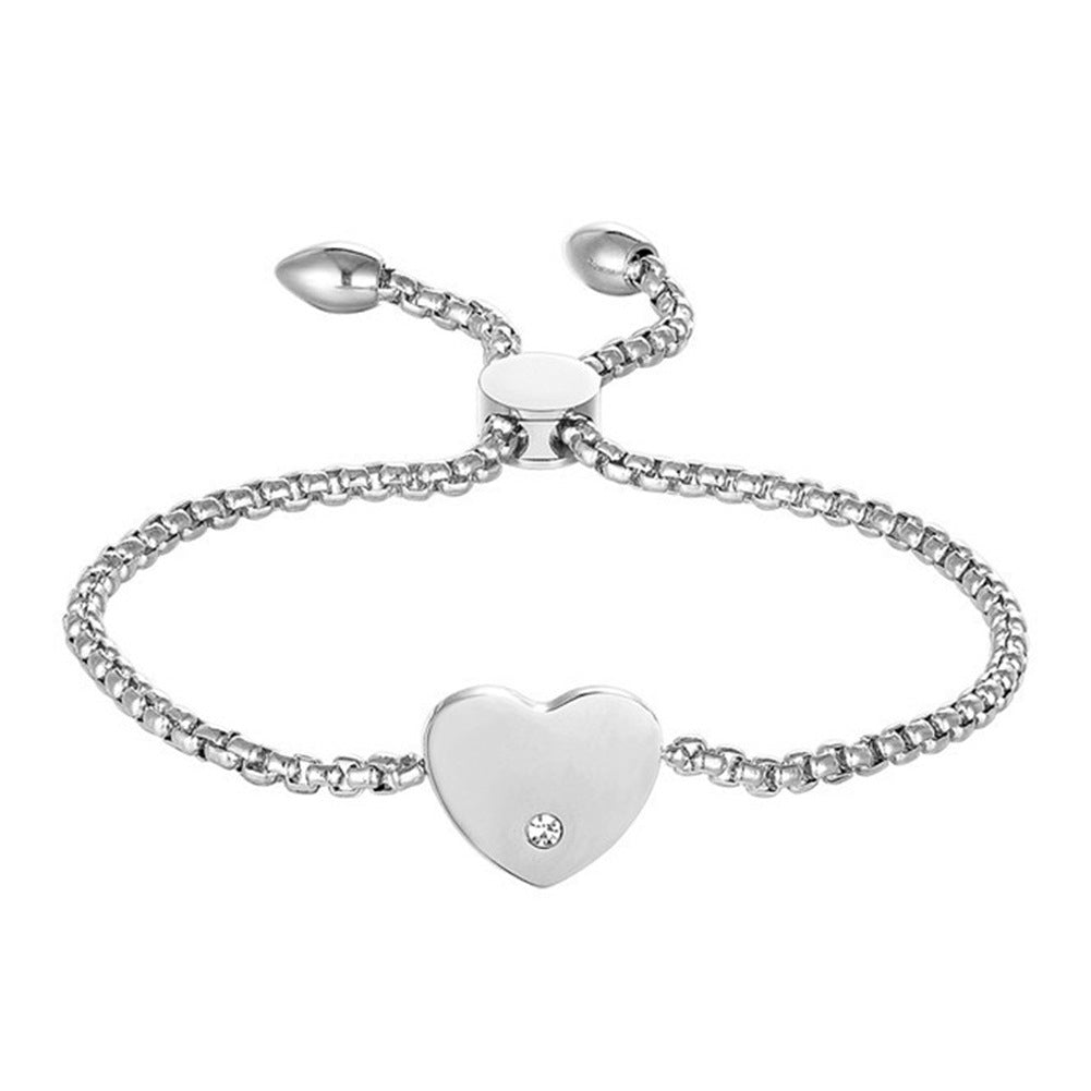 Engraved Heart Bracelet with Rhinestone